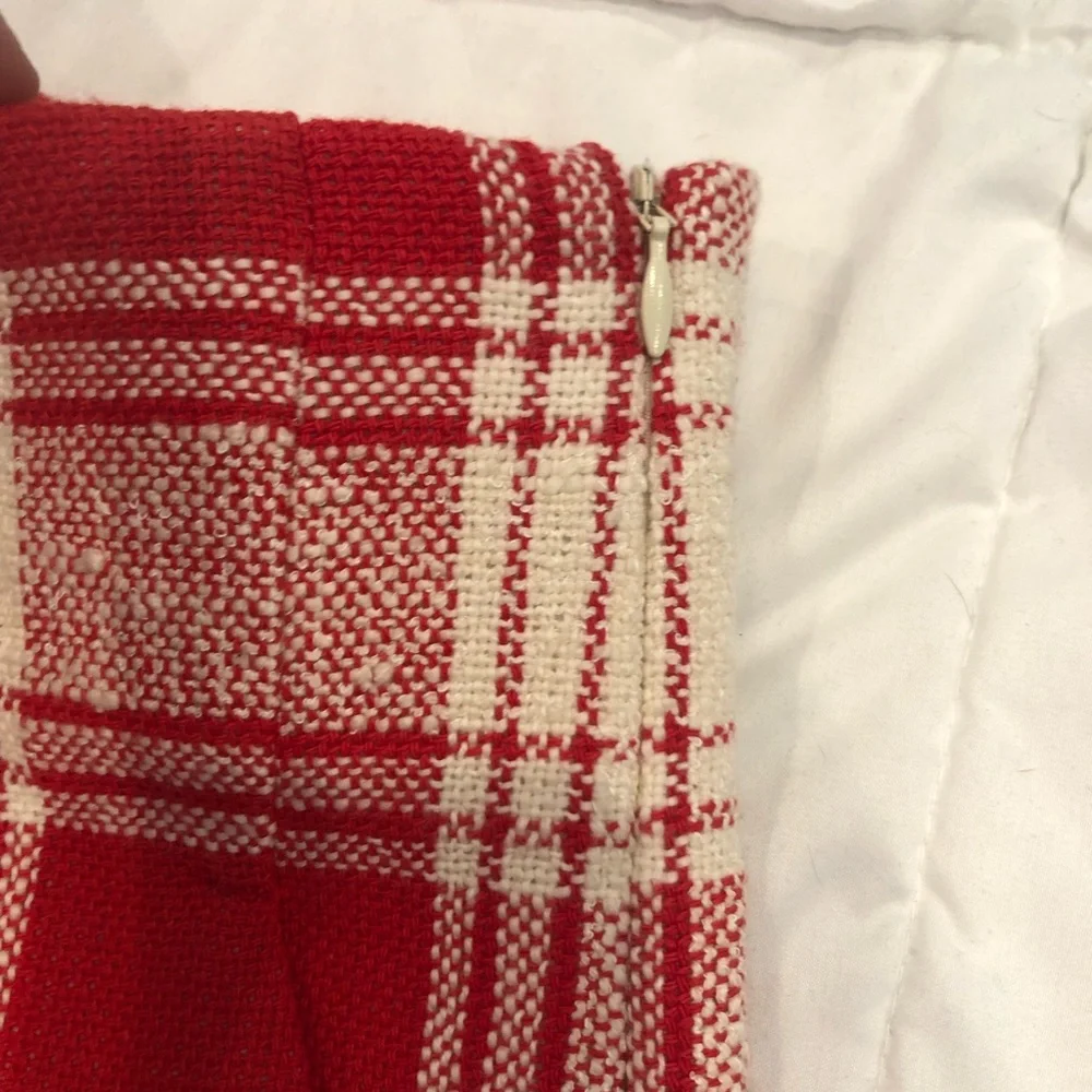 NWT Zara Red & White High Rise Textured Weave Plaid Mini Skirt - Picture 6 of 12